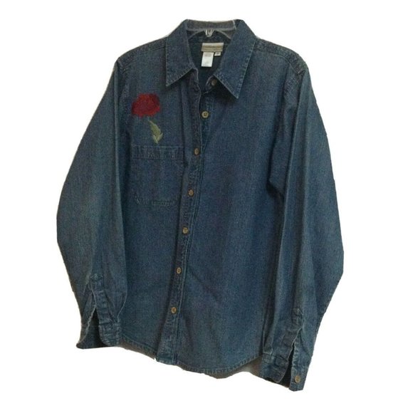 Coldwater Creek Womens Embroidered Jean Denim Jacket Or Shirt Medium M - Picture 1 of 6